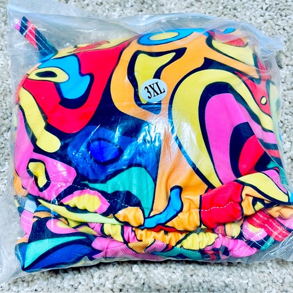 NWT (XXXL/3X) geometric colorful string bikini high leg with matching gauze wrap - Picture 11 of 12